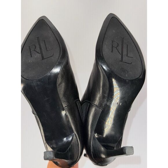 Lauren Ralph Lauren Bootie Heel Pointed Toe Stiletto Black Leather Ankle Boot 8 - Picture 15 of 16